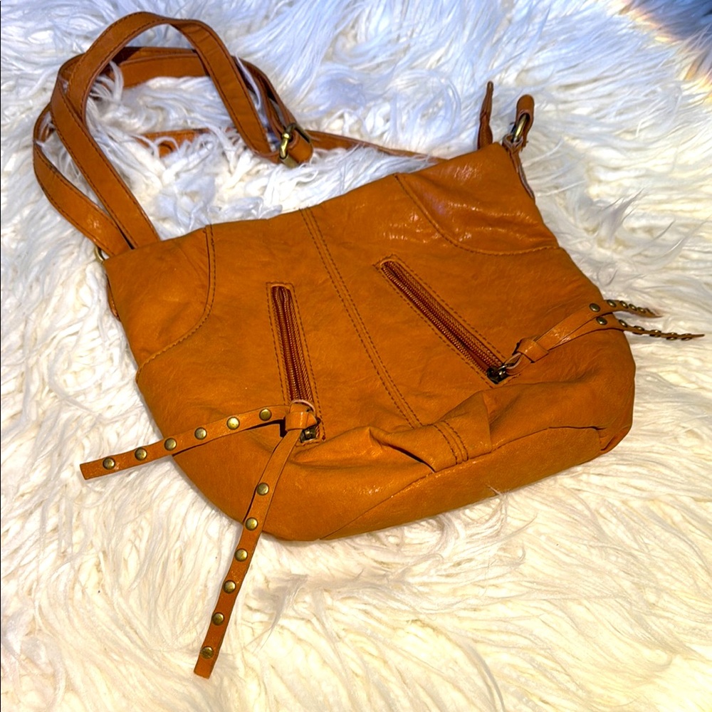 337.  Bueno Stylish Tan Leather Shoulder Bag - some call outs